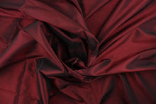 Load image into Gallery viewer, This beautiful jacquard fabric features an embroider pin head design in a rich red. 

