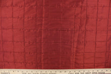Load image into Gallery viewer, This beautiful jacquard fabric features an pin tuck block design in a rich red color. 
