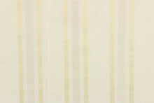 Load image into Gallery viewer, This stunning yarn dyed fabric features a striped pattern in ivory, white and cream
