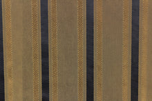 Load image into Gallery viewer, This stunning yarn dyed fabric features a striped pattern in moss green and black .
