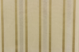 This stunning yarn dyed fabric features a striped pattern in beige and taupe