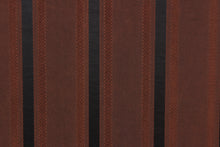 Load image into Gallery viewer,  This stunning yarn dyed fabric features a striped pattern in a rich brown and black. 
