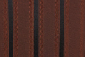  This stunning yarn dyed fabric features a striped pattern in a rich brown and black. 