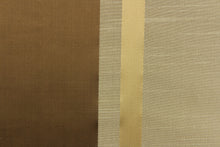 Load image into Gallery viewer, This stunning yarn dyed fabric features a  striped pattern in rich brown tones, gold and taupe. 
