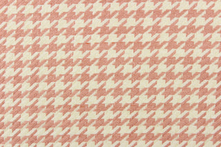 This houndstooth chenille fabric in beige and peony is perfect for accent pillows, throws, blankets, window treatments (draperies and valances), and upholstery projects. 