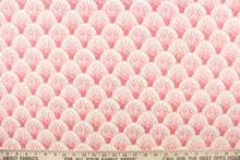 Load image into Gallery viewer,  This fabric features white coral set against a flamingo pink background.  
