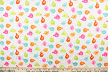Load image into Gallery viewer,  This cute playful print features birds in orange, hot pink, lime green and blue on a white background. 
