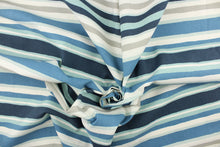 Load image into Gallery viewer, This heavy striped fabric in shades of blue, gray and white would be a great accent to your home decor projects. 
