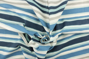This heavy striped fabric in shades of blue, gray and white would be a great accent to your home decor projects. 