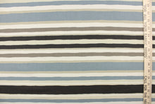 Load image into Gallery viewer, This heavy striped fabric in blue, taupe, cream and natural would be a great accent to your home decor projects.
