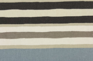 This heavy striped fabric in blue, taupe, cream and natural would be a great accent to your home decor projects.