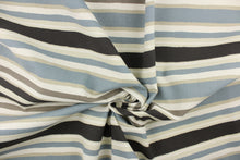 Load image into Gallery viewer, This heavy striped fabric in blue, taupe, cream and natural would be a great accent to your home decor projects.
