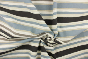This heavy striped fabric in blue, taupe, cream and natural would be a great accent to your home decor projects.