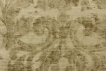 Load image into Gallery viewer, This velvet features a beautiful floral scroll design in  solid beige color. 

