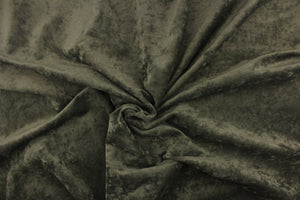  This velvet features a beautiful crushed solid dark  gray green color. 