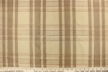 Load image into Gallery viewer, This fabric features a plaid design in beige, taupe, gold, and light mauve .
