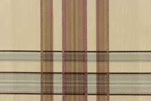 Load image into Gallery viewer, This fabric features a plaid design in mauve, pale blue and taupe. 
