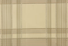 Load image into Gallery viewer,  This fabric features a plaid design in off white, light khaki, light beige, and hints of gray.
