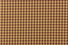 Load image into Gallery viewer,  This yarn dye stripe fabric features a small plaid or checkered design in tan, brown and mauve.
