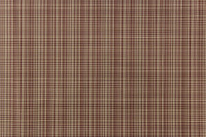 This stunning yarn dyed fabric features a small plaid design in taupe and plum.
