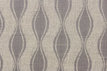 Load image into Gallery viewer, This jacquard fabric features a geometric design in silver and is perfect for accent pillows, throws, blankets, window treatments (draperies and valances), and upholstery projects. We offer this fabric in other colors.
