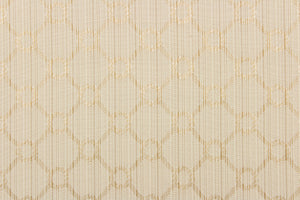 This jacquard fabric features a geometric design in sand on a cream background and is great for home decor such as multi-purpose upholstery, window treatments, pillows, duvet covers, tote bags and more.  It has a soft workable feel yet is stable and durable.
