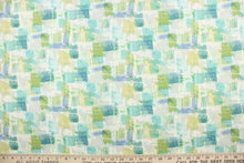 Load image into Gallery viewer, This fabric features an abstract design in greens, blues, white, and gray with hints of yellow . 
