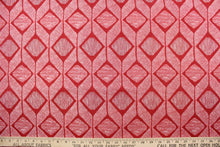 Load image into Gallery viewer, This outdoor fabric features a geometric design in white against a true red.
