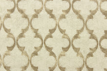 Load image into Gallery viewer, This fabric features a geometric design in beige and off white .
