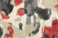 Load image into Gallery viewer, This fabric features a watercolor floral design in gray, light beige, rich red, and dull white.
