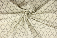 Load image into Gallery viewer, This fabric features a geometric design in gray against a natural off white. 
