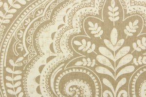 This gorgeous fabric features a demask design in dull white and beige. 