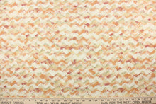 Load image into Gallery viewer, This fabric features a chevron design in orange, brick red, gray green, light beige, and dull white. 
