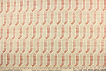 Load image into Gallery viewer, This fabric features a geometric design in shades of washout red and light beige with hints of gray and dull white .
