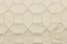 Load image into Gallery viewer, This elegant woven jacquard features a geometric design in champagne against a satin cream background.  It is clean and crisp and would work well for draperies, curtains, cornice boards, pillows, cushions, bedding, headboards and furniture upholstery.  It has a rating of 9,000 double rubs.
