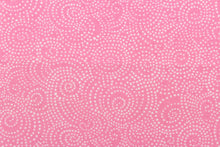 Load image into Gallery viewer, This whimsical print offers bold color with  simplicity, with a simple design of swirls of tiny white dots on a watermelon pink background. 
