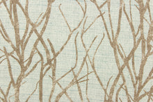 Load image into Gallery viewer, This fabric features a branch design in brown against a blue.
