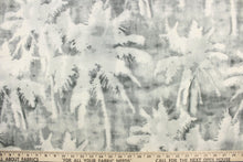 Load image into Gallery viewer, This fabric features a silhouette palm tree design in a dull white and shades of gray.
