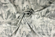 Load image into Gallery viewer, This fabric features a silhouette palm tree design in a dull white and shades of gray.
