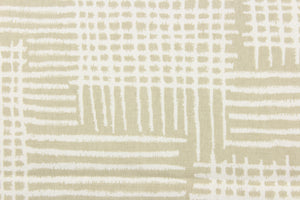 This fabric features a geometric design in a light beige and white.