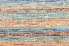 Load image into Gallery viewer, This fabric features a stripe design in orange, brown, beige, blue, and washout green.

