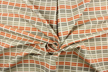 Load image into Gallery viewer, This fabric features a plaid design in orange, gray, taupe, and off white . 

