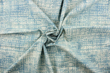 Load image into Gallery viewer,  This fabric abstract design in blue, dull white and hints of gray. It has a distressed look about it enhancing the design.
