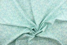 Load image into Gallery viewer,  This fabric has a unique design in aqua, blue, turquoise,  seafoam, white .
