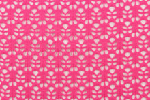 Load image into Gallery viewer, This lace features a unique design in a rich pink. 
