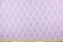 Load image into Gallery viewer, This lace features a woven floral design in  purple  .
