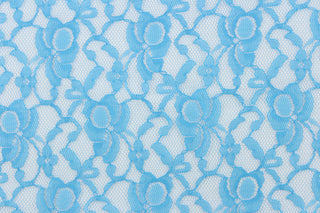 This lace features a woven floral design in a blue  . 