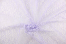 Load image into Gallery viewer, This lace features a woven floral design in a light purple.
