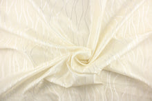 Load image into Gallery viewer, This sheer fabric features wavy line design in white .
