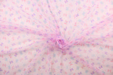 Load image into Gallery viewer, This tulle features a butterfly design in purple, blue, green and pink .
